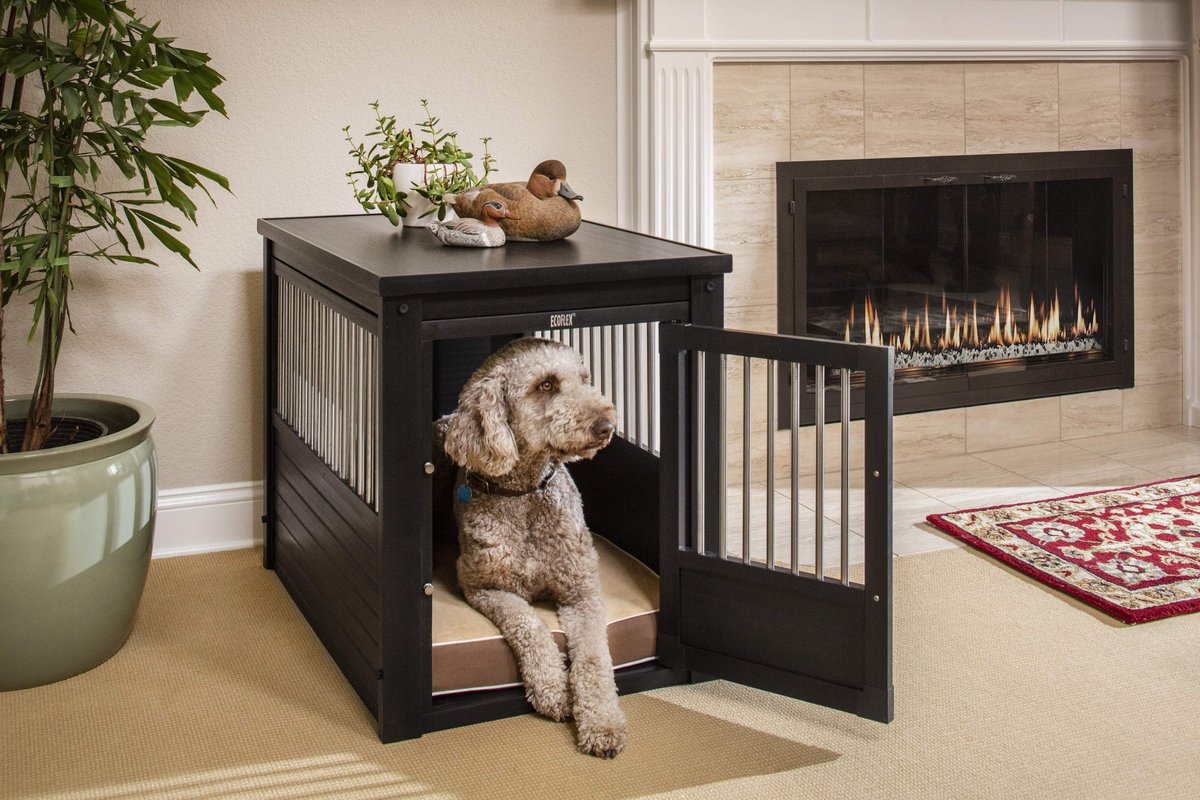 New Age Pet ecoFLEX Cage pour chien et table de bout à porte simple, expresso, glissière de 35 pouces 1 sur 10